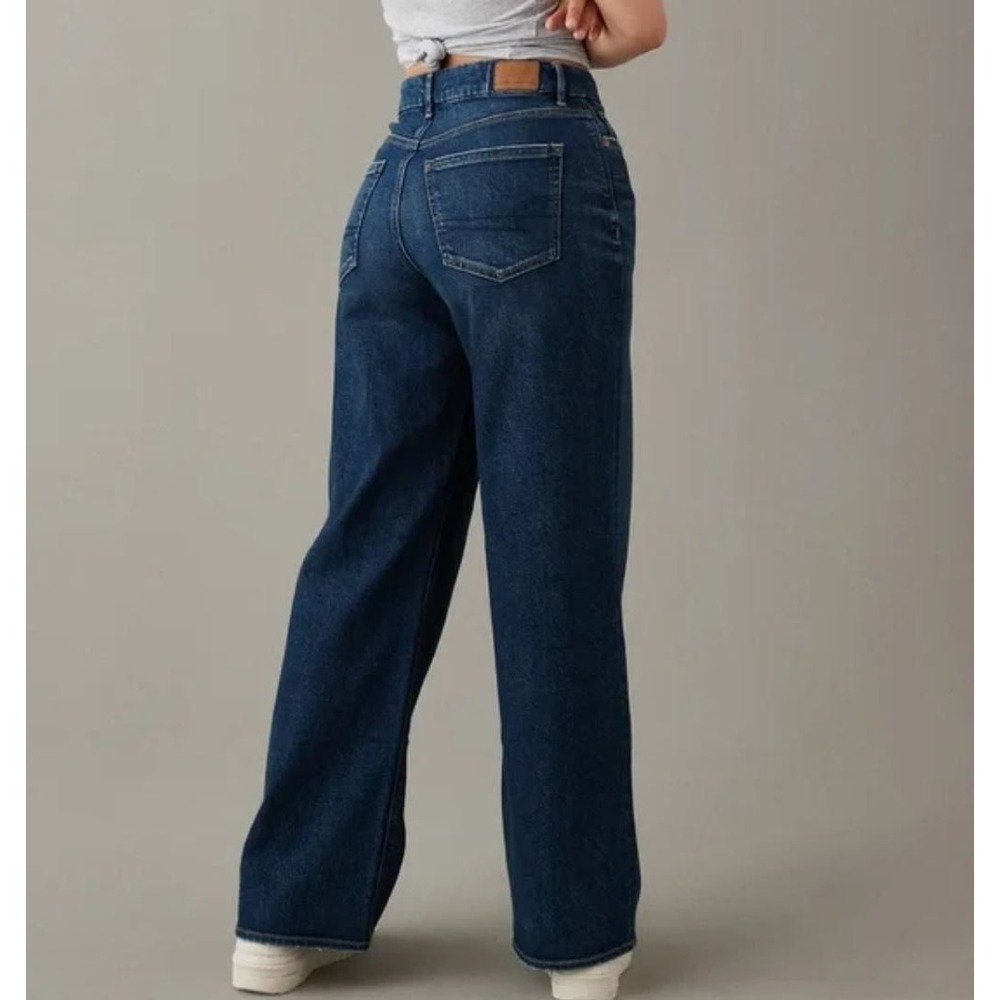 AMERICAN EAGLE Curvy Super High-Rise Baggy Wide Leg Jeans Medium Wash 12 Short - Picture 2 of 10